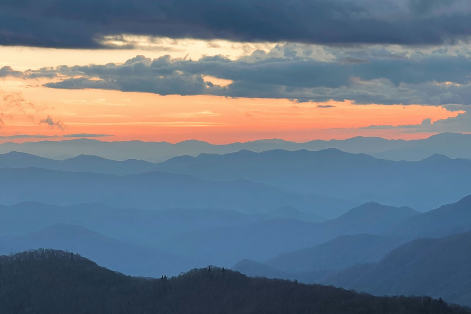 Ridge layers at sunset from a Blue Ridge Parkway overlook